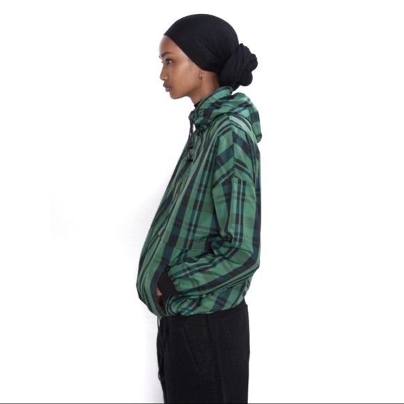 Zara Checked Hooded Lightweight Jacket Large Retro - Picture 9 of 16